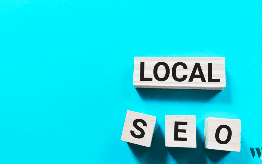Lokales SEO für Unternehmen - Schriftzug (local SEO) auf einem blauen Hintergrund.